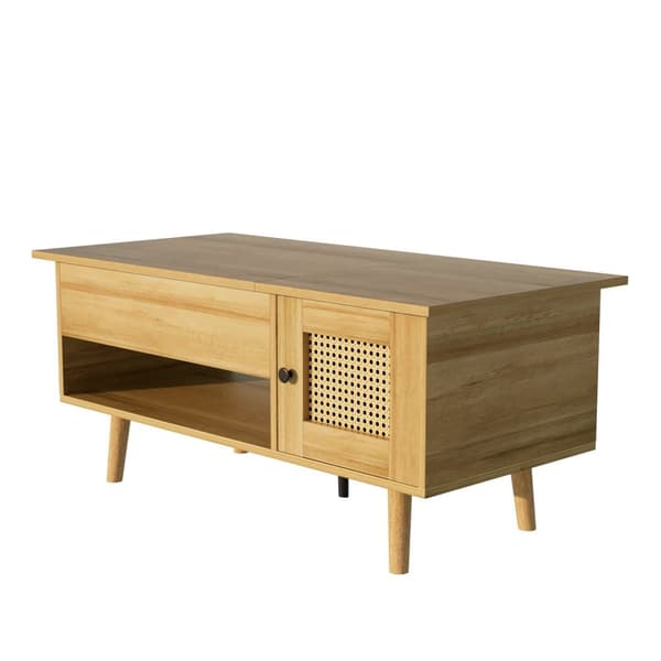 Sohvapöytä 103x50x46 cm - taitettavalla kannella - 2 rottinkiovella - luonnonvärinen