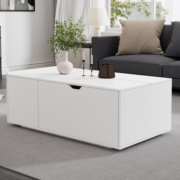 Modernt soffbord 120x65x45,5 cm - med 1 stor låda - vikbar design - vit