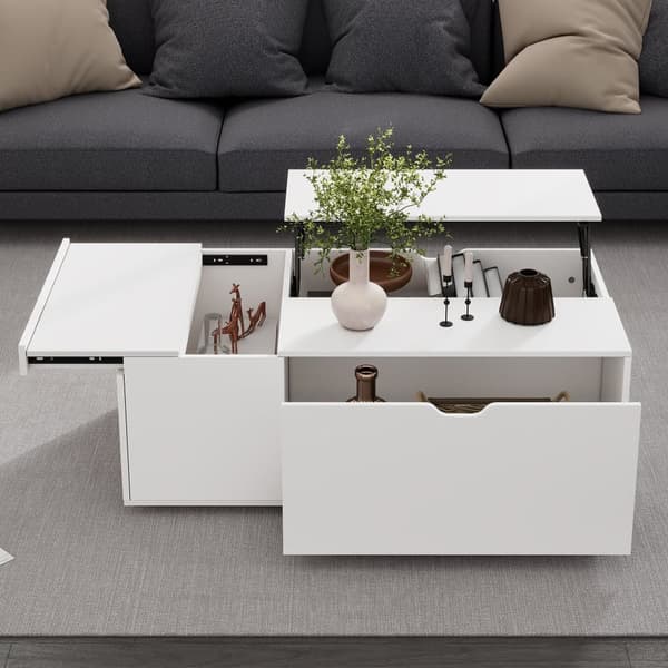 Modernt soffbord 120x65x45,5 cm - med 1 stor låda - vikbar design - vit
