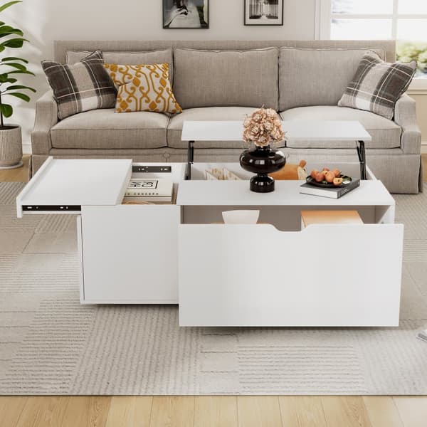 Modernt soffbord 120x65x45,5 cm - med 1 stor låda - vikbar design - vit