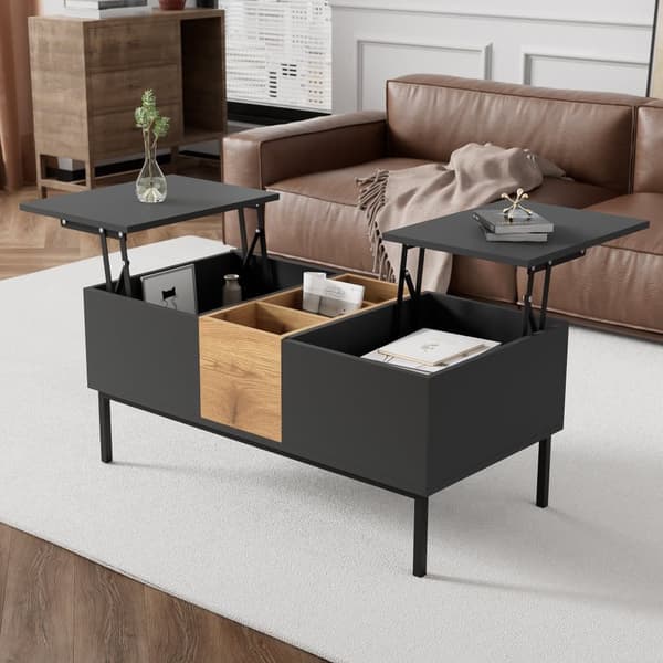 Modernt soffbord 100x50x45 / 100x50x60 cm - Höjdjusterbar skiva - Med förvaringsfack - Mörkgrå