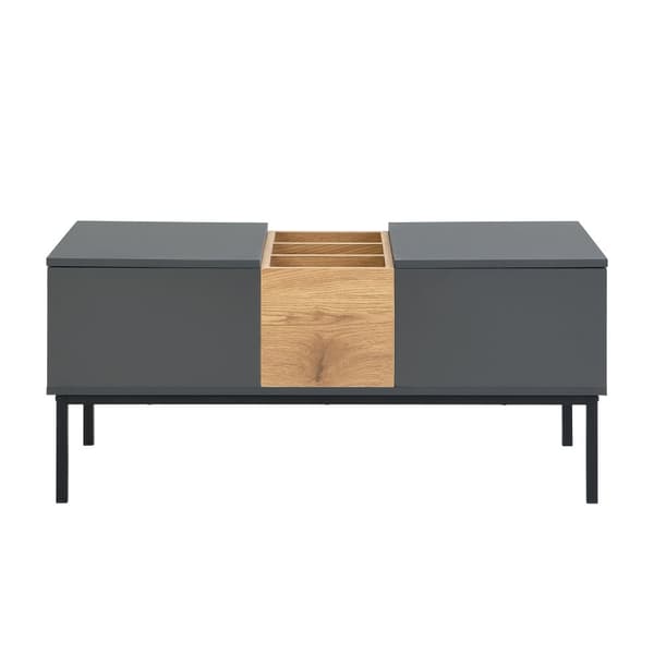 Modernt soffbord 100x50x45 / 100x50x60 cm - Höjdjusterbar skiva - Med förvaringsfack - Mörkgrå