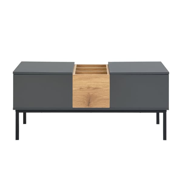 Modernt soffbord 100x50x45 / 100x50x60 cm - Höjdjusterbar skiva - Med förvaringsfack - Mörkgrå