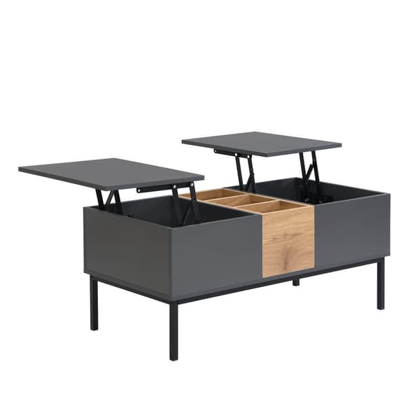 Modernt soffbord 100x50x45 / 100x50x60 cm - Höjdjusterbar skiva - Med förvaringsfack - Mörkgrå