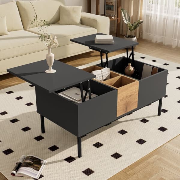 Modernt soffbord 100x50x45 / 100x50x60 cm - Höjdjusterbar skiva - Med förvaringsfack - Mörkgrå