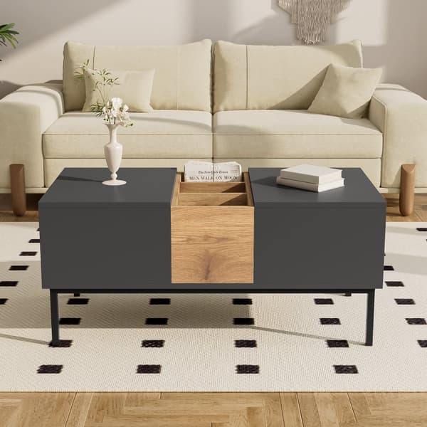Modernt soffbord 100x50x45 / 100x50x60 cm - Höjdjusterbar skiva - Med förvaringsfack - Mörkgrå