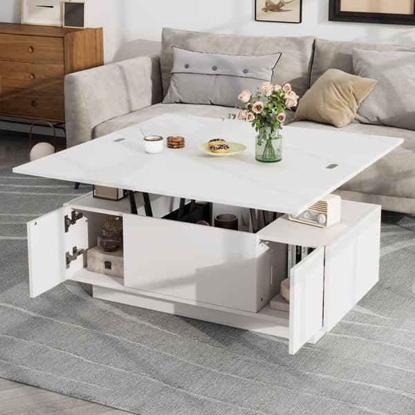 Moderni sohvapöytä 100x50x40 cm - 2 ovella - kaksinkertainen nostomekanismi - piilotettu säilytystila - valkoinen
