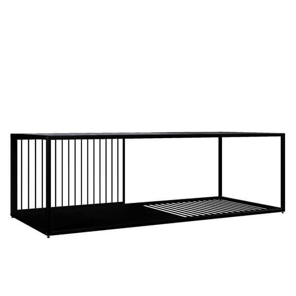 Soffbord 110x48x35 cm - Soffbord i smidesjärn - Med glas - Förvaringsutrymme - Svart