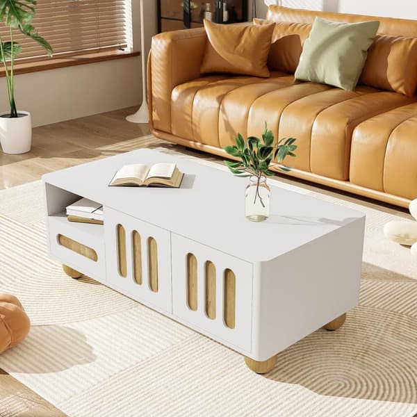 Moderne sofabord 105x50x40 cm med LED - med 2 låger og 1 skuffe - hvid