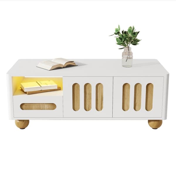 Moderne sofabord 105x50x40 cm med LED - med 2 låger og 1 skuffe - hvid