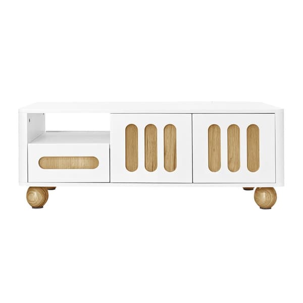 Moderne sofabord 105x50x40 cm med LED - med 2 låger og 1 skuffe - hvid