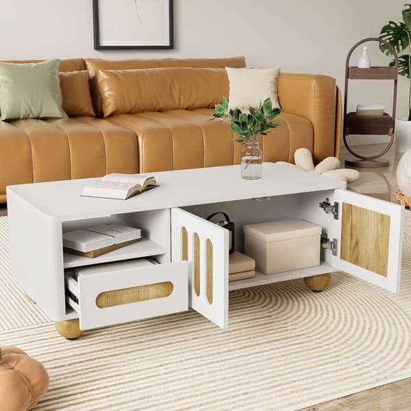 Moderne sofabord 105x50x40 cm med LED - med 2 låger og 1 skuffe - hvid
