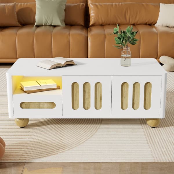 Moderne sofabord 105x50x40 cm med LED - med 2 låger og 1 skuffe - hvid