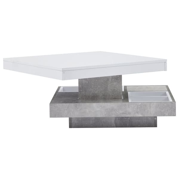 Soffbord med förvaringsutrymme 70 x 70 x 36 cm - blank skiva, vridbar 360° - vit och grå
