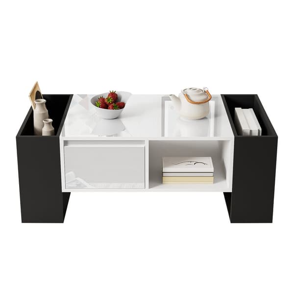 Sofabord med skuffe - moderne stil - hvid og sort