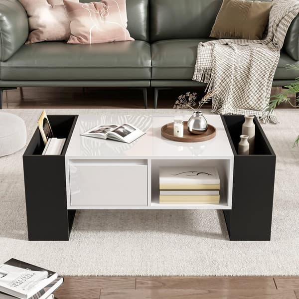 Sofabord med skuffe - moderne stil - hvid og sort