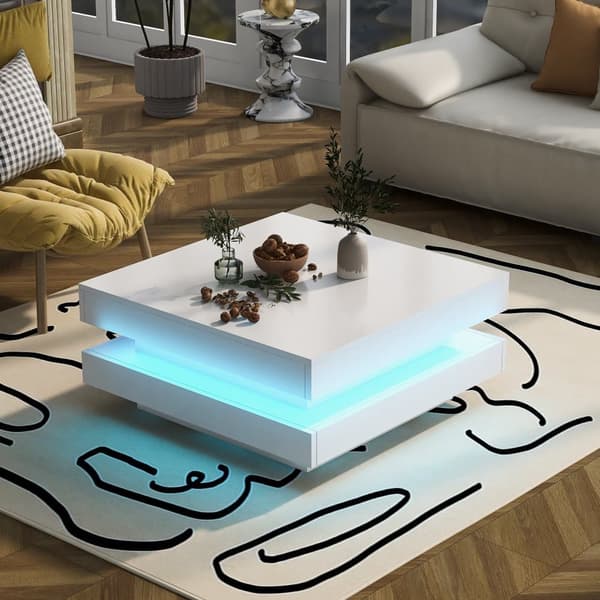 Moderne sofabord med LED i 16 farver - Firkantet Form - Hvid