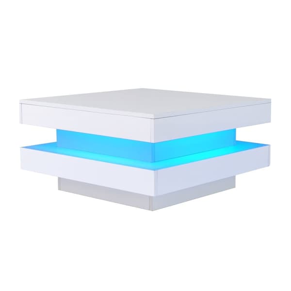 Moderne sofabord med LED i 16 farver - Firkantet Form - Hvid