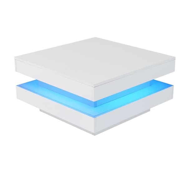 Moderne sofabord med LED i 16 farver - Firkantet Form - Hvid