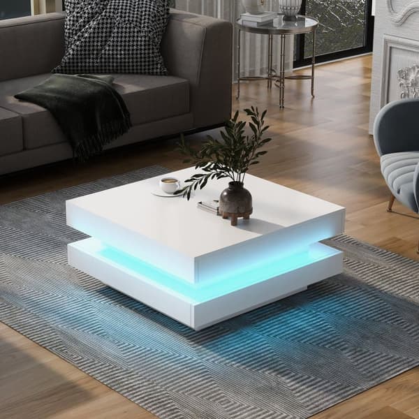 Moderne sofabord med LED i 16 farver - Firkantet Form - Hvid