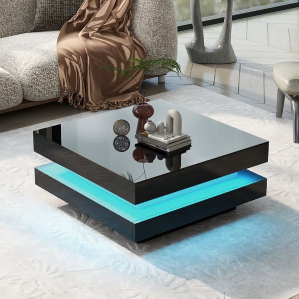 Moderne sofabord med LED i 16 farver - Firkantet Form - Sort