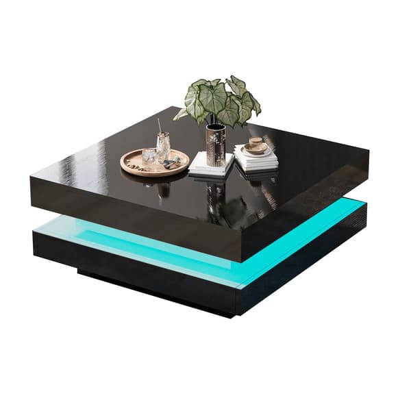 Moderne sofabord med LED i 16 farver - Firkantet Form - Sort