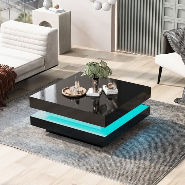 Moderne sofabord med LED i 16 farver - Firkantet Form - Sort