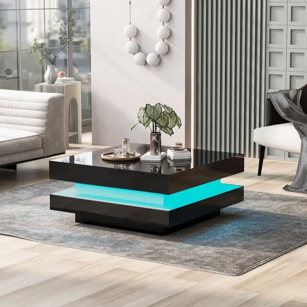 Moderne sofabord med LED i 16 farver - Firkantet Form - Sort