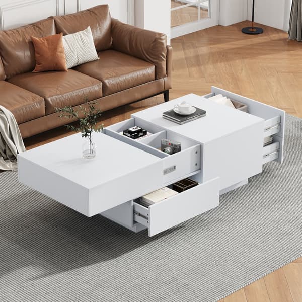 Moderne sofabord - med 4 skuffer - hvid
