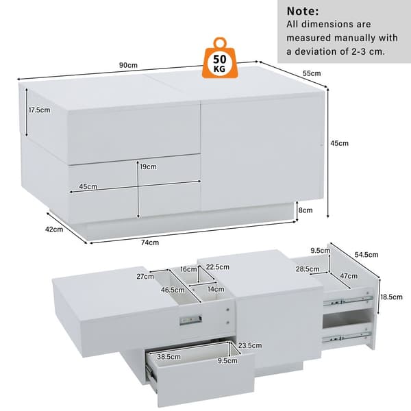 Moderne sofabord - med 4 skuffer - hvid