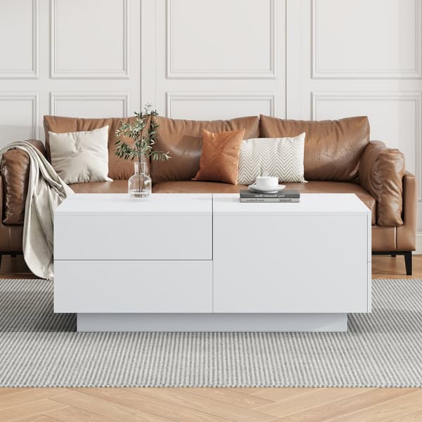 Moderne sofabord - med 4 skuffer - hvid