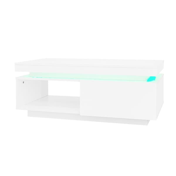 Sofabord med LED - med 1 skuffe og 1 hylde - Hvid