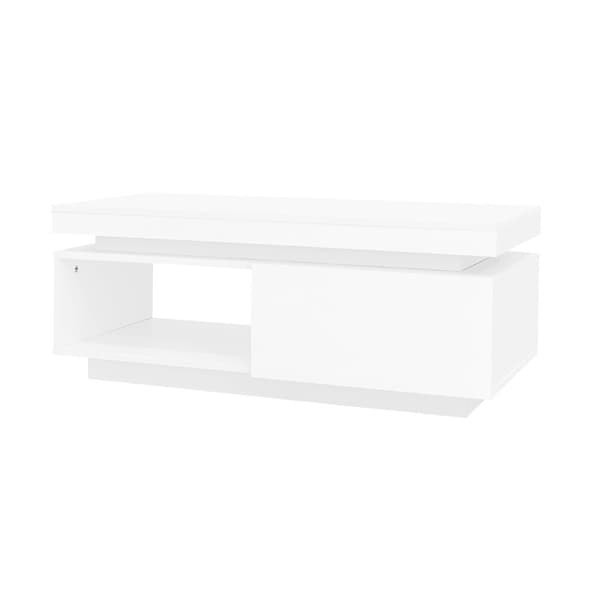 Sofabord med LED - med 1 skuffe og 1 hylde - Hvid