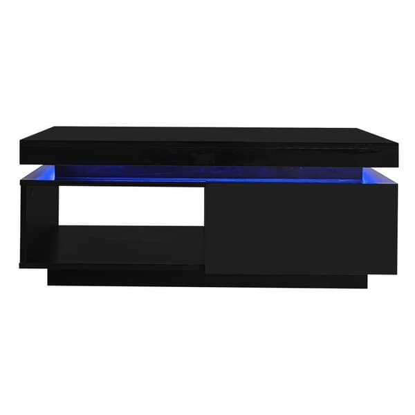 Sofabord med LED - med 1 skuffe og 1 hylde - Sort