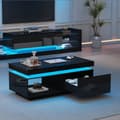Miniatyrbillede 2 af 9: Sofabord med LED - med 1 skuffe og 1 hylde - Sort
