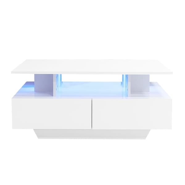 Sofabord med LED - med 2 skuffer - hvid