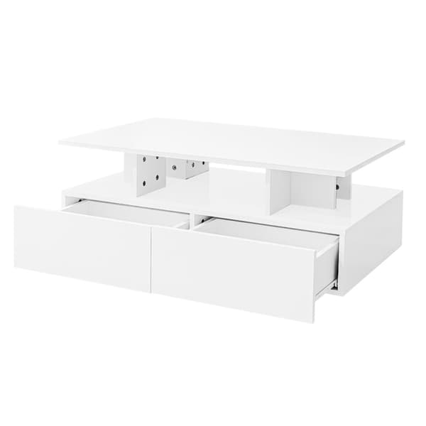 Sofabord med LED - med 2 skuffer - hvid