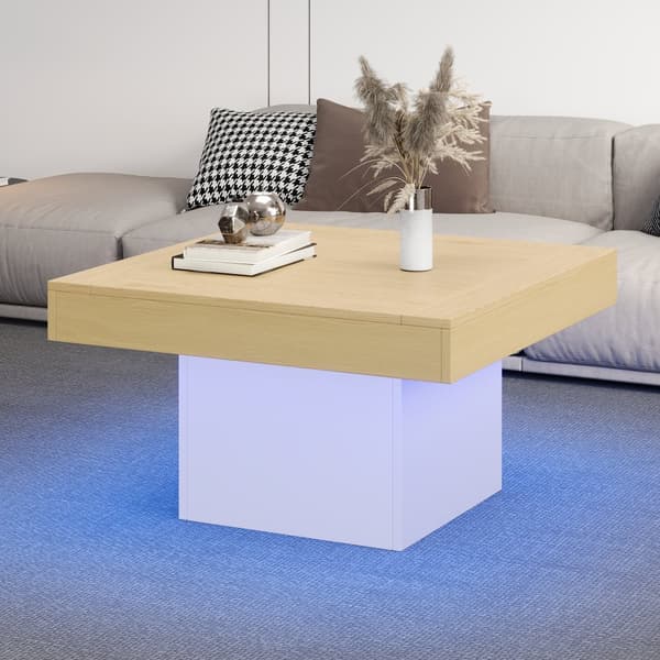 Kvadratiskt soffbord med LED - vitt och naturligt