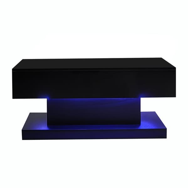 Vipbart sofabord med LED - med opbevaringsplads og semi-vipbar bordplade - sort