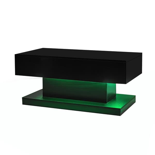 Vipbart sofabord med LED - med opbevaringsplads og semi-vipbar bordplade - sort