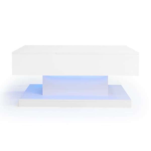 Vipbart sofabord med LED - med opbevaringsplads og semi-vipbar bordplade - hvid