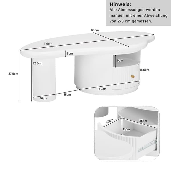 MDF soffbord - med 1 låda, 1 hylla och 2 pallar - vit