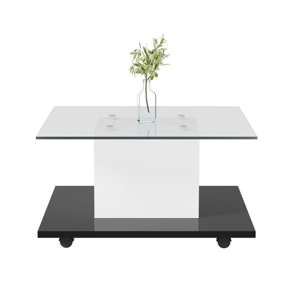Moderne sofabord med hjul - med LED - hvid og sort