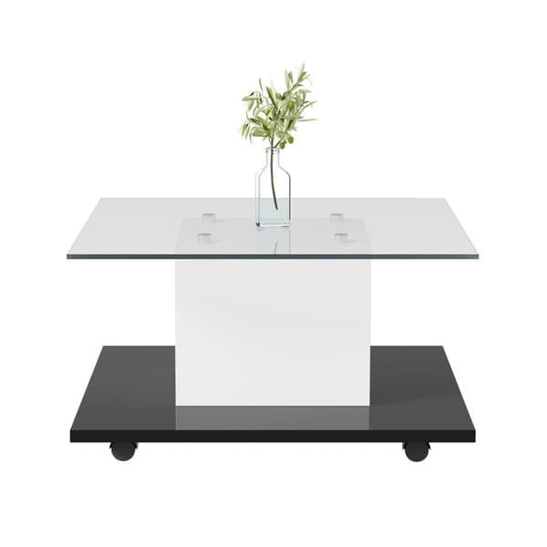 Moderne sofabord med hjul - med LED - hvid og sort