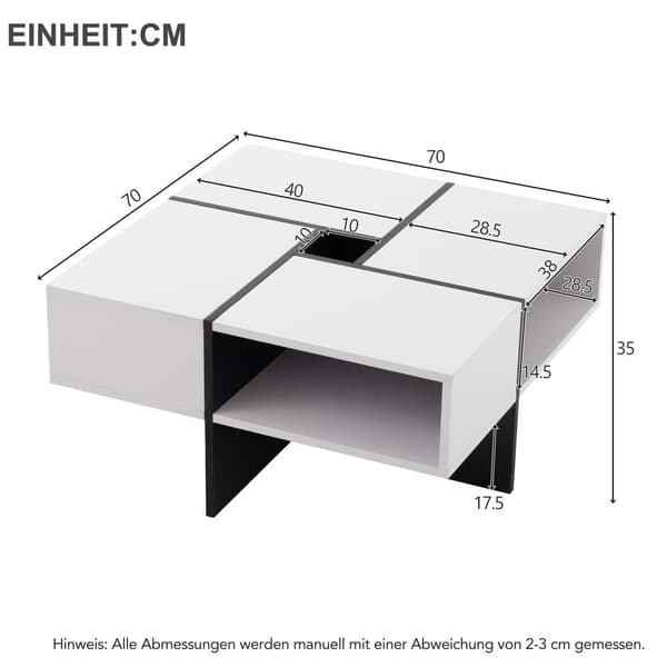 Firkantet sofabord - 5 hylder - hvid