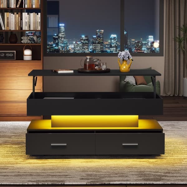 Höjdjusterbart soffbord med LED - 2 lådor - APP-styrd - Svart