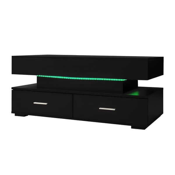 Höjdjusterbart soffbord med LED - 2 lådor - APP-styrd - Svart