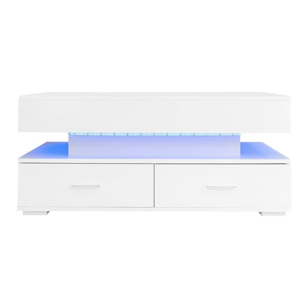 Höjdjusterbart soffbord med LED - 2 lådor - APP-styrd - Vit