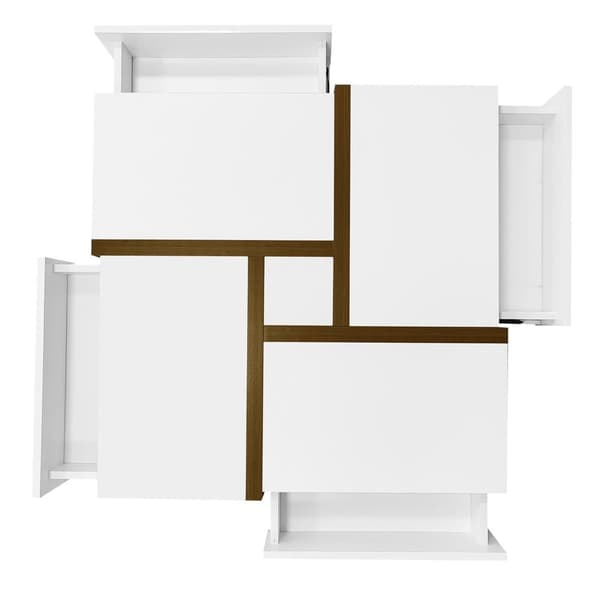 Sofabord - 4 skuffer - Opbevaringsplads nedenunder - 78 x 78 x 36 cm - Hvid og brun