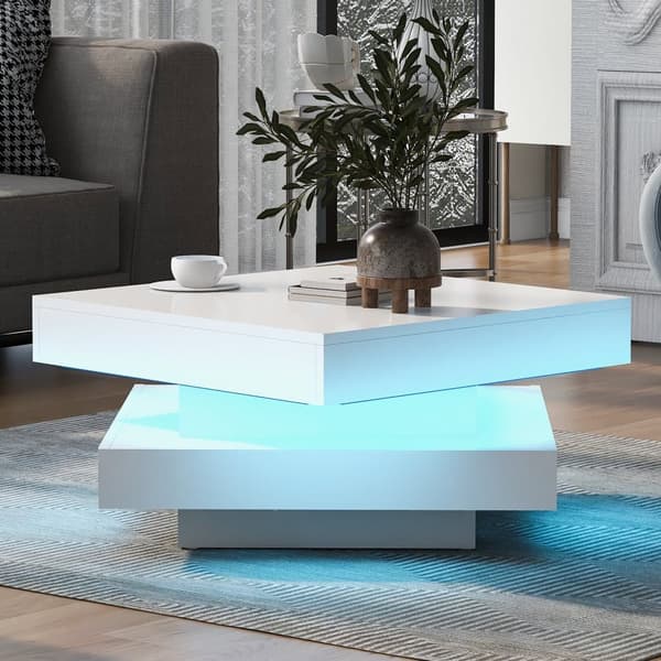 Drejeligt sofabord med LED i 16 farver - Firkantet Form - Hvid
